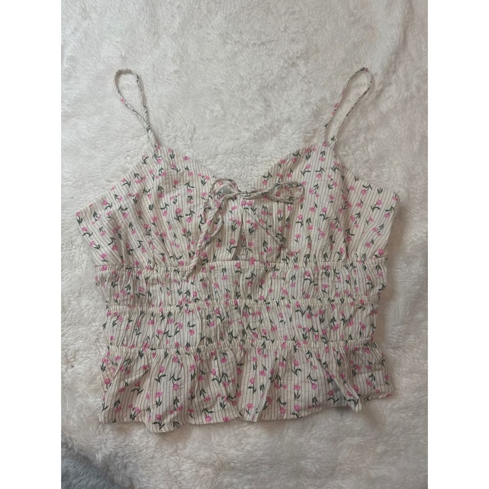 Sienna Sky Cami Top Womens‎ Large White Pink Excellent Floral Smocked Peplum